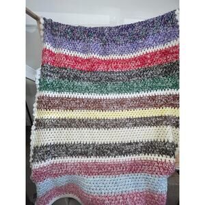 Vintage Handmade Afghan Multicolor Stripe Crochet Throw Blanket 5x10